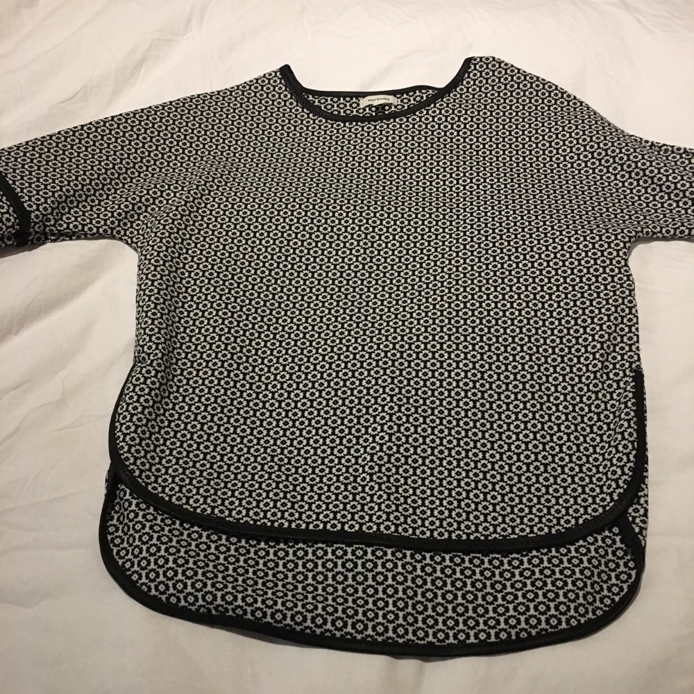 Women's black and white cotton blend stretch top